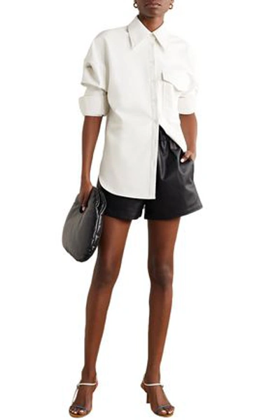 Shop Tibi Faux Leather Shorts In Black