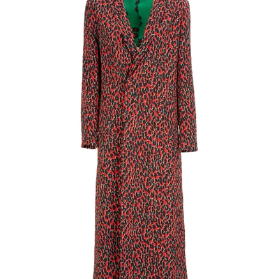 La Doublej Leopard Print Duster Coat In Leopard Rosso