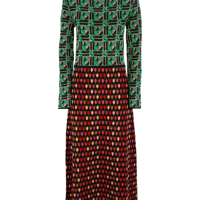 Shop La Doublej Bee Dress In Geometrico Verde/ping Pong Multi