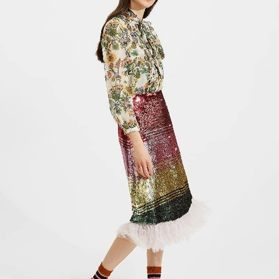 La Doublej Feather-trim Sequin Skirt In Multicolor Oro