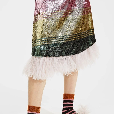 La Doublej Feather-trim Sequin Skirt In Multicolor Oro