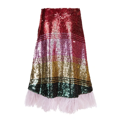 La Doublej Feather-trim Sequin Skirt In Multicolor Oro