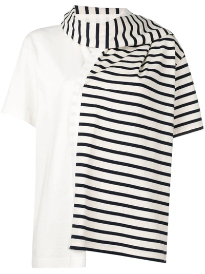 Shop Jw Anderson Striped Jersey T-shirt With Draped Scarf