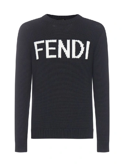 Shop Fendi Knitted Logo Sweater In Black