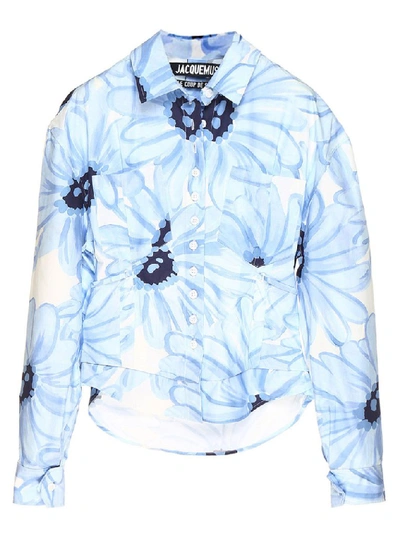 Shop Jacquemus Floral Printed Open Back Shirt In Blue