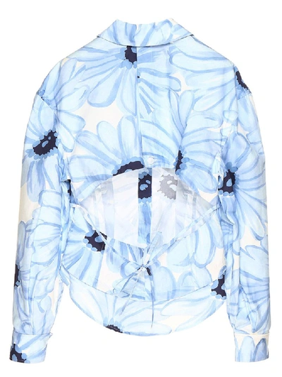 Shop Jacquemus Floral Printed Open Back Shirt In Blue