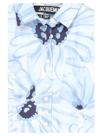 Shop Jacquemus Floral Printed Open Back Shirt In Blue