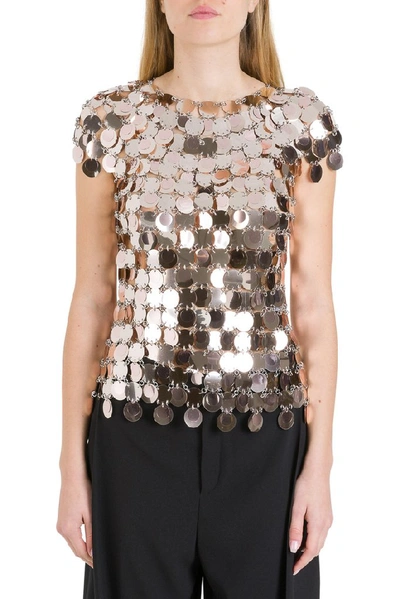 Shop Paco Rabanne Metallic Sequinned Top In Gold