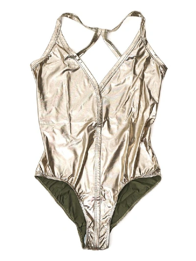 Shop Rick Owens Metallic Effect Swimsuit In Gold