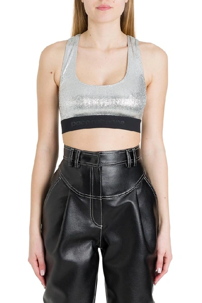 Shop Paco Rabanne Logo Band Top In Silver