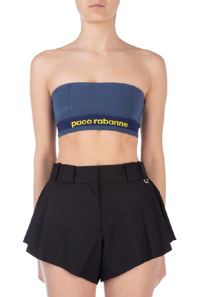 Shop Rabanne Paco  Logo Strapless Bra In Blue
