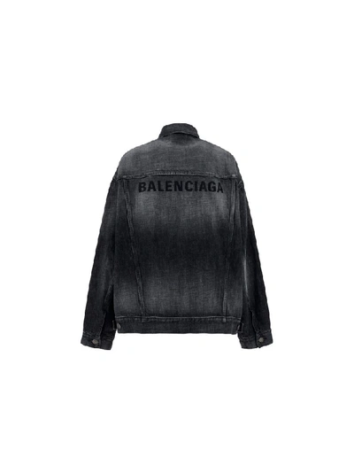 Shop Balenciaga Oversized Denim Jacket In Grey