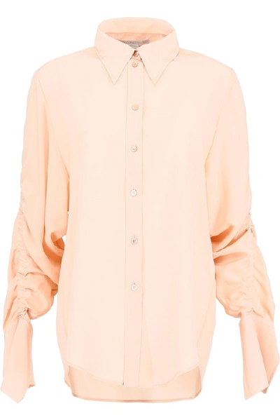 Shop Stella Mccartney Gathered Sleeve Silk Shirt In Pink