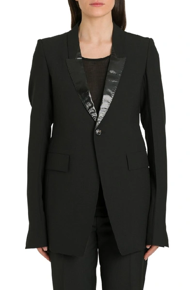 Shop Rick Owens Contrast Collar Blazer In Black