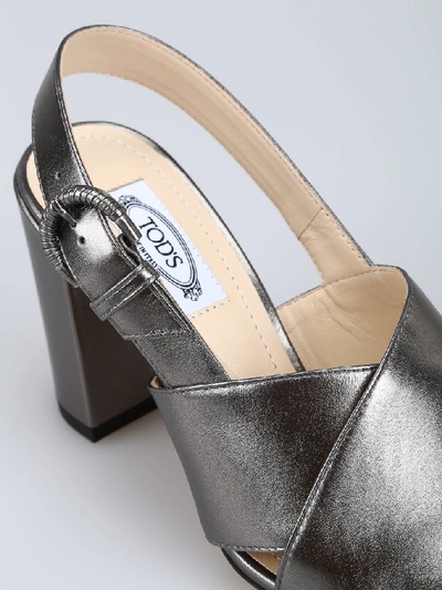 Shop Tod's Slingback Crossover Strap Sandals In Silver