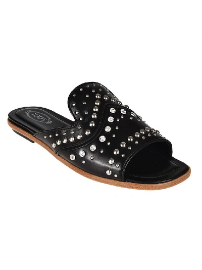 Shop Tod's Studded Sandals In Black