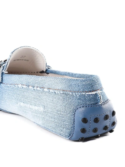 Shop Tod's Double T Denim Loafers In Blue