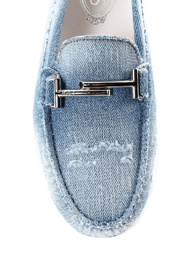 Shop Tod's Double T Denim Loafers In Blue