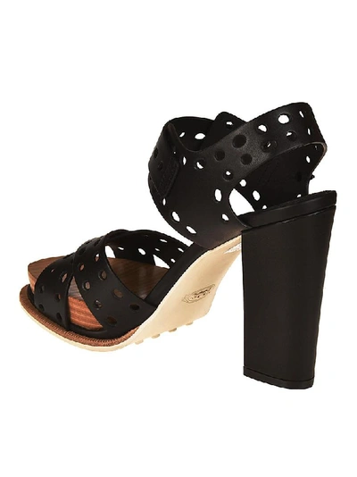 Shop Tod's Perforated Block Heel Sandals In Black