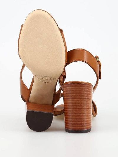 Shop Tod's Buckle Block Heel Sandals In Brown