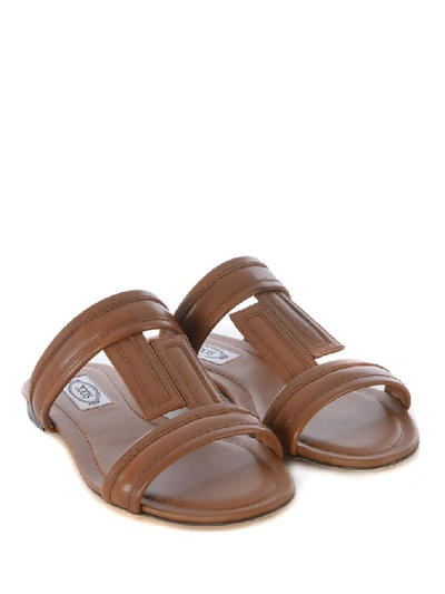 Shop Tod's Strap Logo Sandals In Brown