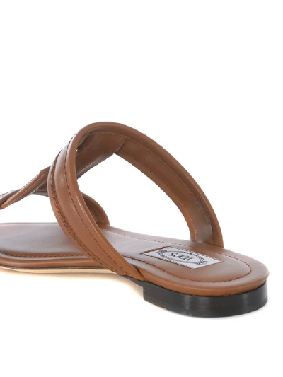 Shop Tod's Strap Logo Sandals In Brown