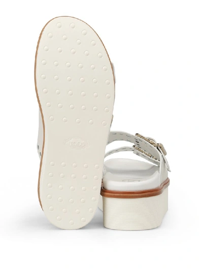 Shop Tod's Buckle Flatform Sandals In White