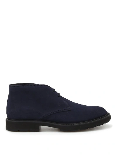 Shop Tod's Desert Ankle Boots In Blue