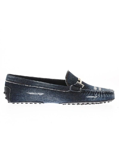 Shop Tod's Women's Blue Cotton Loafers