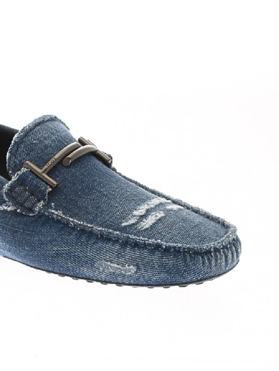 Shop Tod's Women's Blue Cotton Loafers