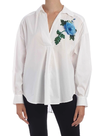 Shop Blumarine Floral Embroidery Oversized Blouse In White