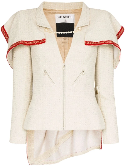 Shop Tiger In The Rain Reworked  Chanel Cape-effect Tweed Jacket In White
