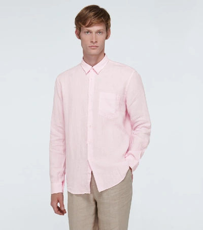 Vilebrequin Caroubis Solid Shirt In Linen In Pink