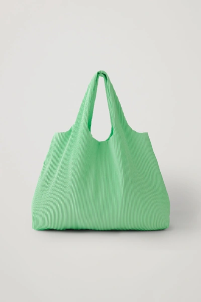 Shop Cos Pleated Fabric Shopper In Green