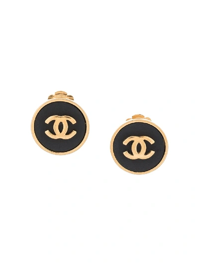 Pre-owned Chanel Cc Logo Button Earrings In Gold