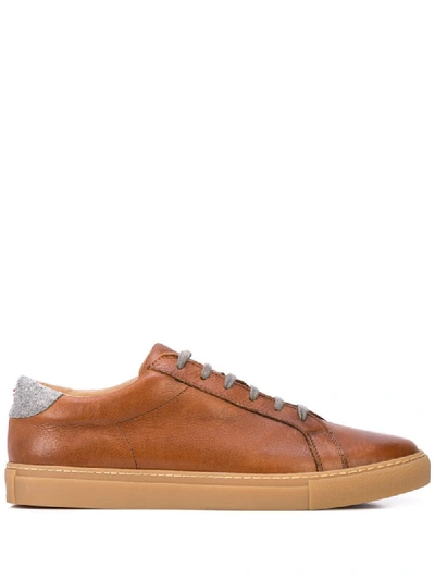 Shop Eleventy Leather Sneakers In Camel