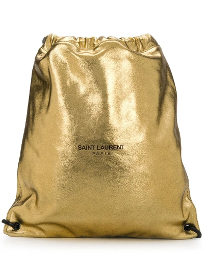 Shop Saint Laurent Metallic-effect Backpack In Gold