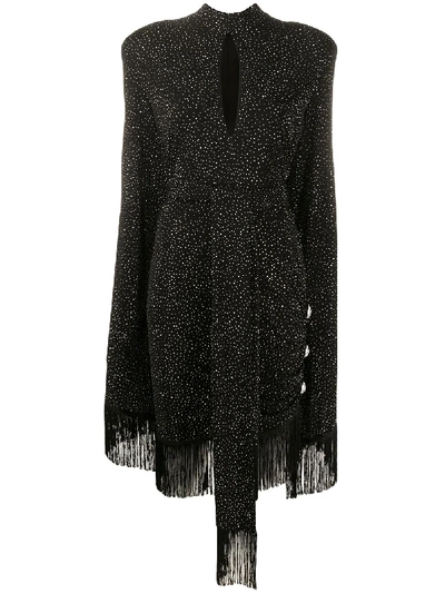 Shop Balmain Crystal-studded Fringe Dress In Black
