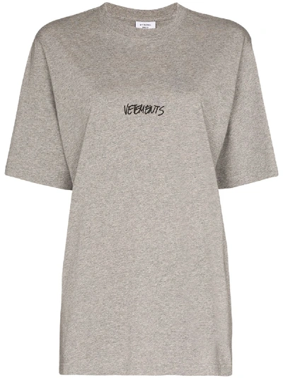 Shop Vetements Melange Logo-print T-shirt In Grey