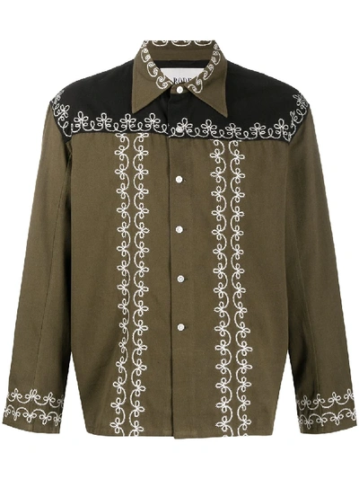 Shop Bode Embroidered Panelled Shirt In Green