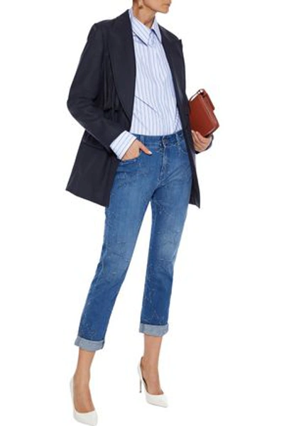 Shop Stella Mccartney The Skinny Boyfriend Cropped Distressed Mid-rise Slim-leg Jeans In Mid Denim