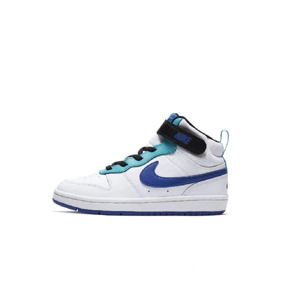 Shop Nike Court Borough Mid 2 Little Kids' Shoe In White/oracle Aqua/black/hyper Blue
