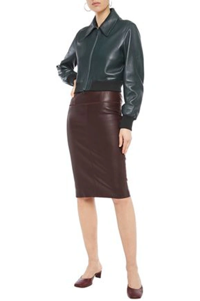 Shop The Row Zarla Leather Bomber Jacket In Dark Green