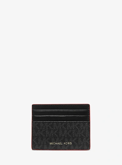Shop Michael Kors Greyson Tall Logo Card Case In Black