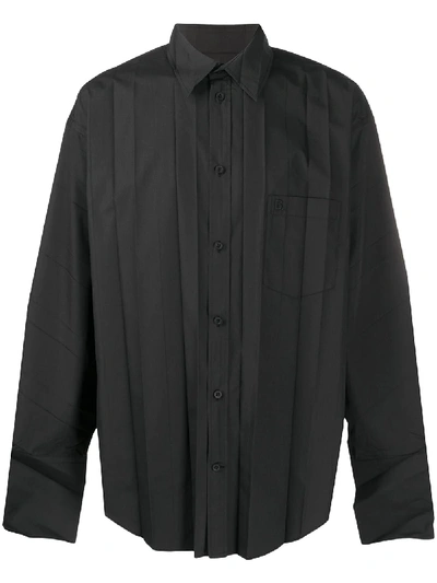 Shop Balenciaga Pleated Shirt In Black