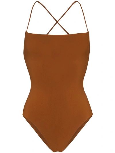 Shop Anemone K.m Tie-back Swimsuit In Brown