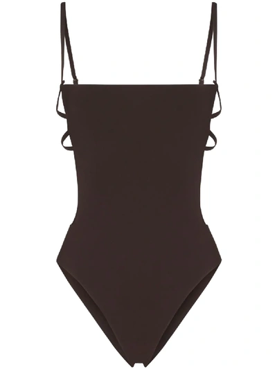 Shop Anemone Cage-effect Swimsuit In Brown