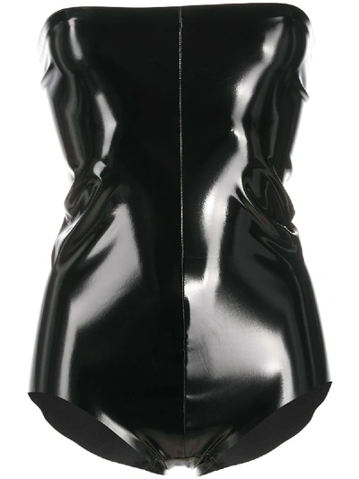 Shop Alchemy X Lia Aram Patent-effect Strapless Bodysuit In Black