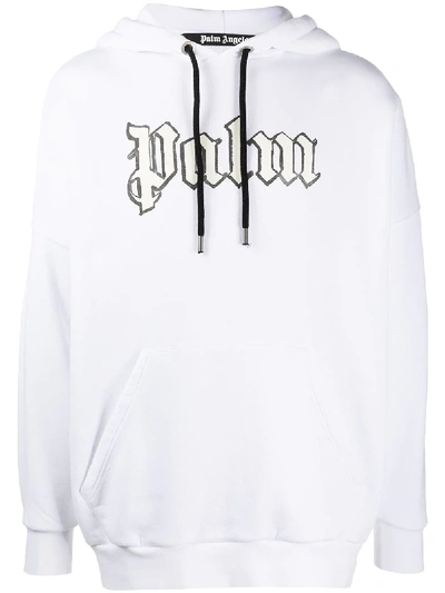 Shop Palm Angels Glow In The Dark Logo Hoodie In White