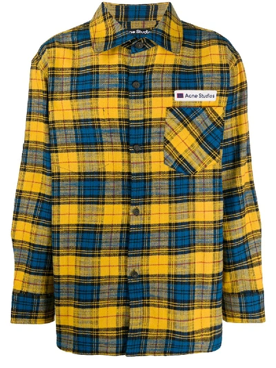 Shop Acne Studios Logo Patch Plaid Overshirt In Yellow